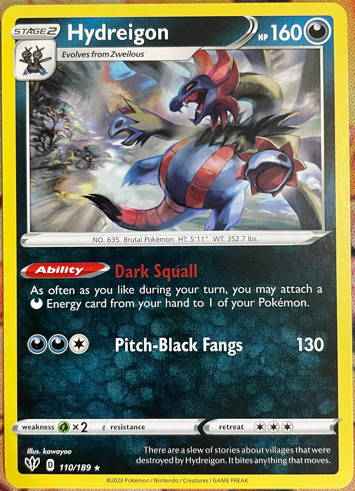 Hydreigon Rare - 110/189 - Darkness Ablaze Pokemon 2020