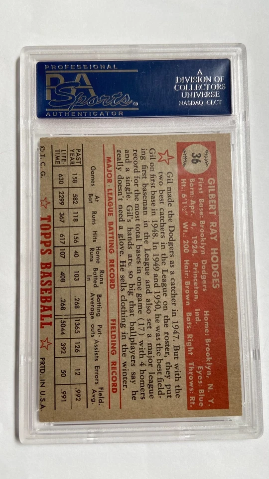1952 Topps - Gil Hodges #36 Red Back Dodgers Hof PSA 5 (MC) - Excelente Foto 4 de 4