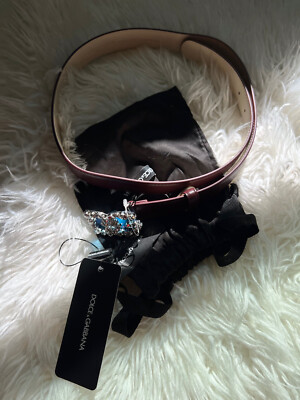 NWT Authentic DOLCE&GABBANA Game Day DG Crystal Logo Leather  display picture 1