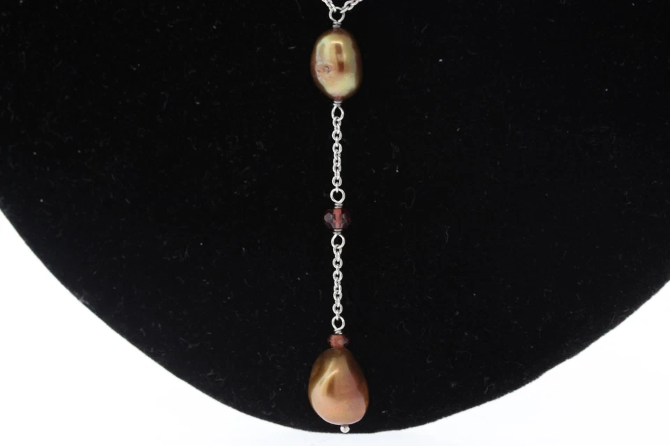 Nwot Argento Sterling Marrone Perla & Laboratrio Sintetico Granato Perlina - Immagine 4 di 4