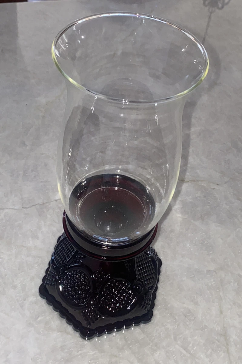 Avon Cape Cod 1876 WITH BOX Vintage Ruby Red Glass Hurricane Candle Lamp