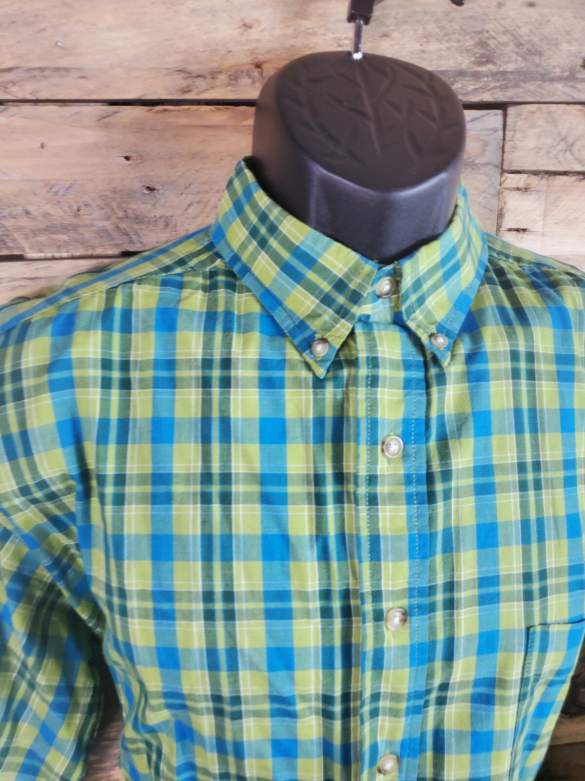 Basic Edition Button Down Shirt Green Blue Large … - image 4