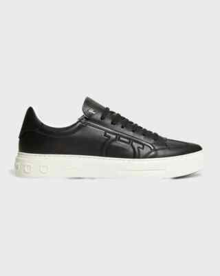 Ferragamo Borg Gancini Leather Sneakers Size 10 (New - Never Worn)