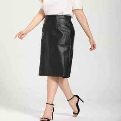 Formal Stylish Fashion Women Skirt Black Handmade Leather Genuine Lambskin Soft