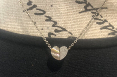 Vintage 1980's! Kids Heart Half Silver Half Shell Like Material Necklace