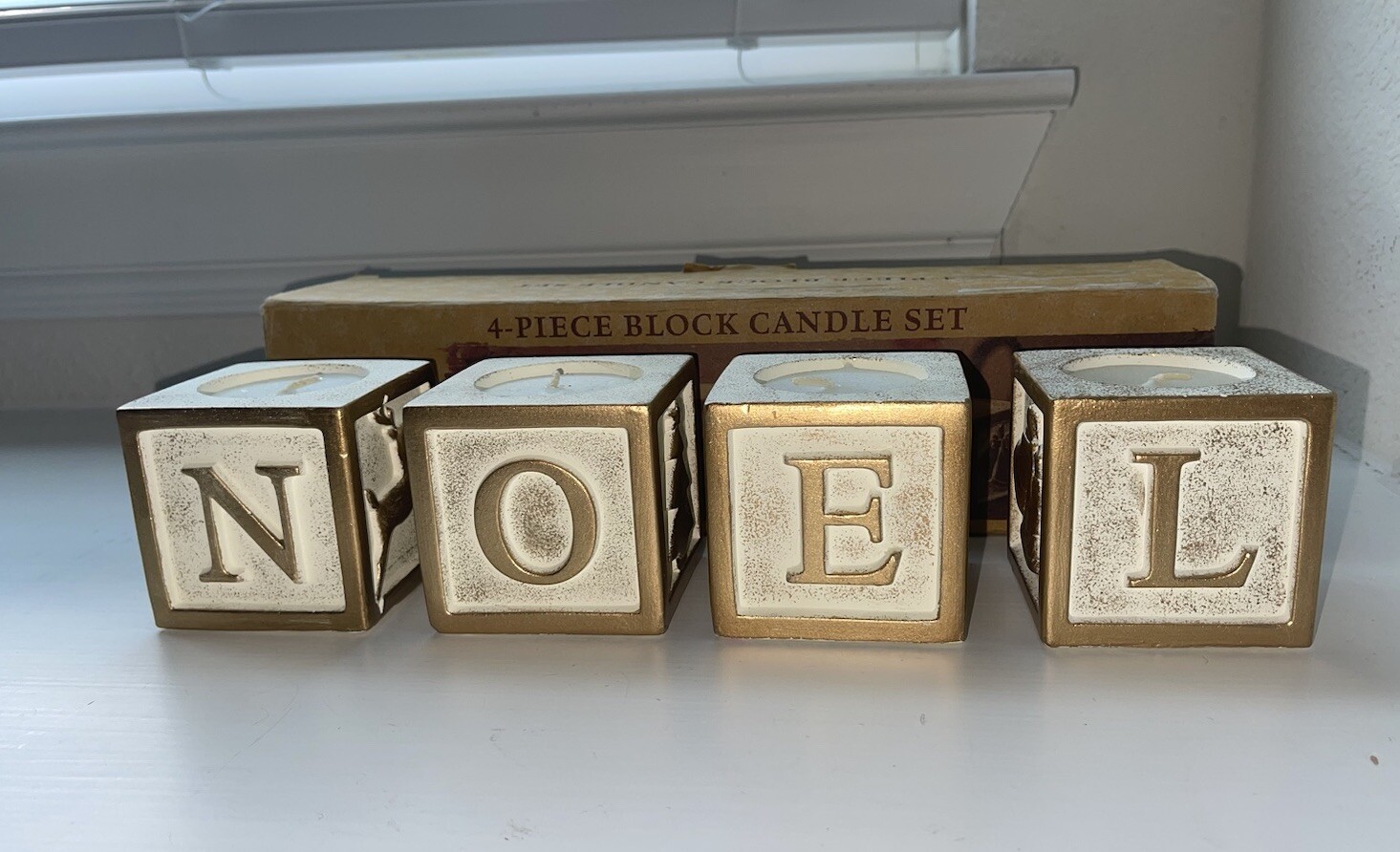Vintage NOEL 4 Piece Block Candle set Christmas