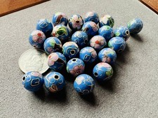 24 Pcs Cloisonn  10mm Round Cornflower Blue Beads Artisan Jewelry Making Lot