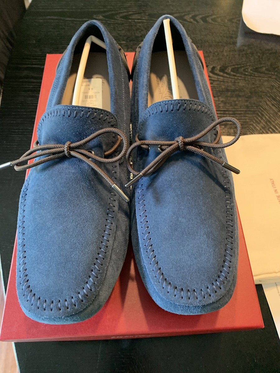 New Authentic Salvatore Ferragamo Atlante Blue Suede Men 