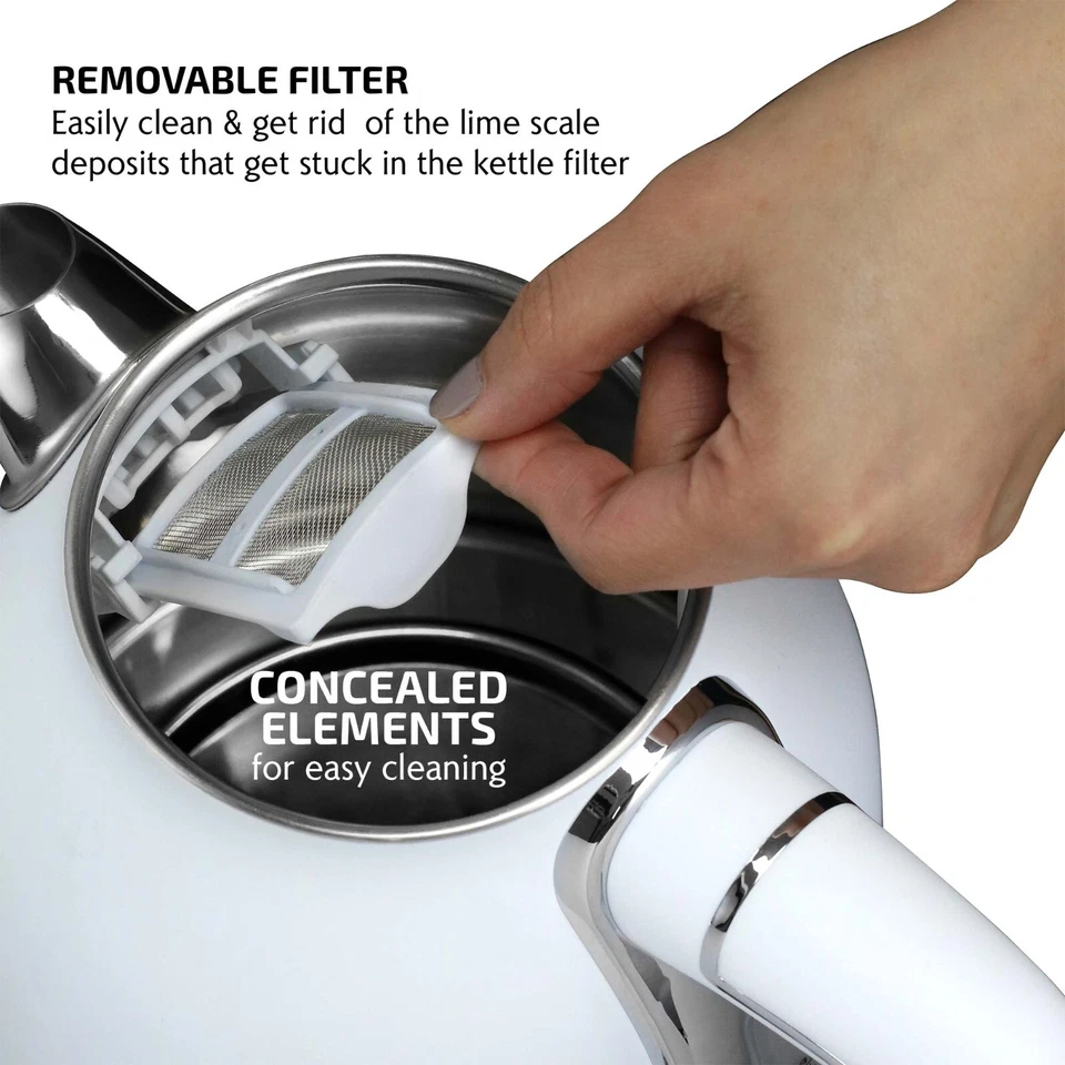 Hervidor de agua eléctrico OVENTE 1,7 L Premium mate inoxidable 1500 W blanco KS777W Foto 4 de 4