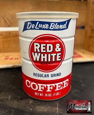 Vtg. RED & WHITE COFFEE Tin Can