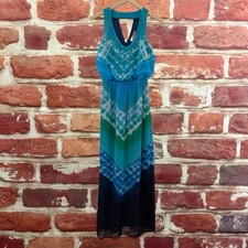 Banana Republic Halter Dress Womens 2 Blue Multicolor Boho Tie Dye Abstract Maxi