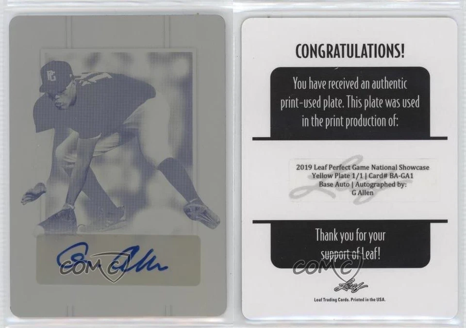 2019 Leaf Perfect Game National Showcase 1/1 G Allen #BA-GA1 Auto 0v2f - Image 3 of 3