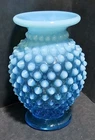 Vintage Fenton Blue Opalescent Hobnail Mini Bud Vase 3.5"