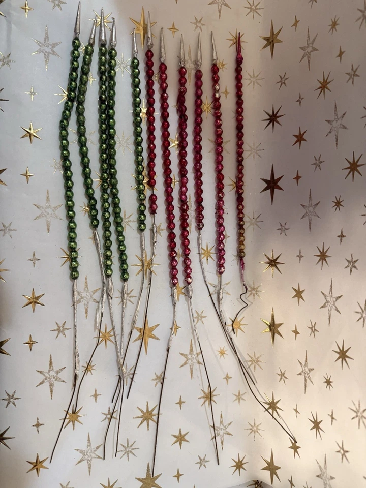 ✨11X DE COLECCIÓN NAVIDAD MERCURIO CUENTAS DE VIDRIO PÚAS FLORALES CON TALLOS 12”✨ Foto 2 de 4