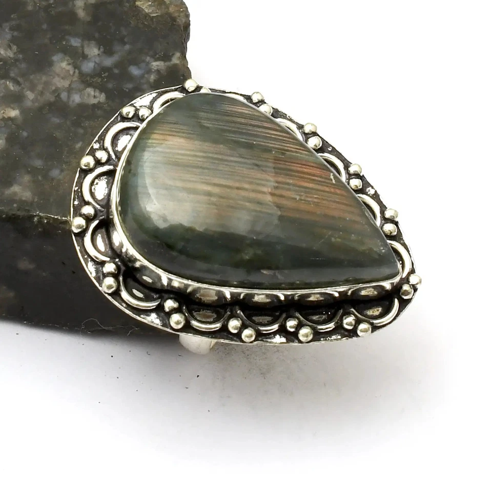 Labradorit Edelstein Handarbeit Ring Schmuck für Weihnachten US-Größe - 6,75 AR 33371