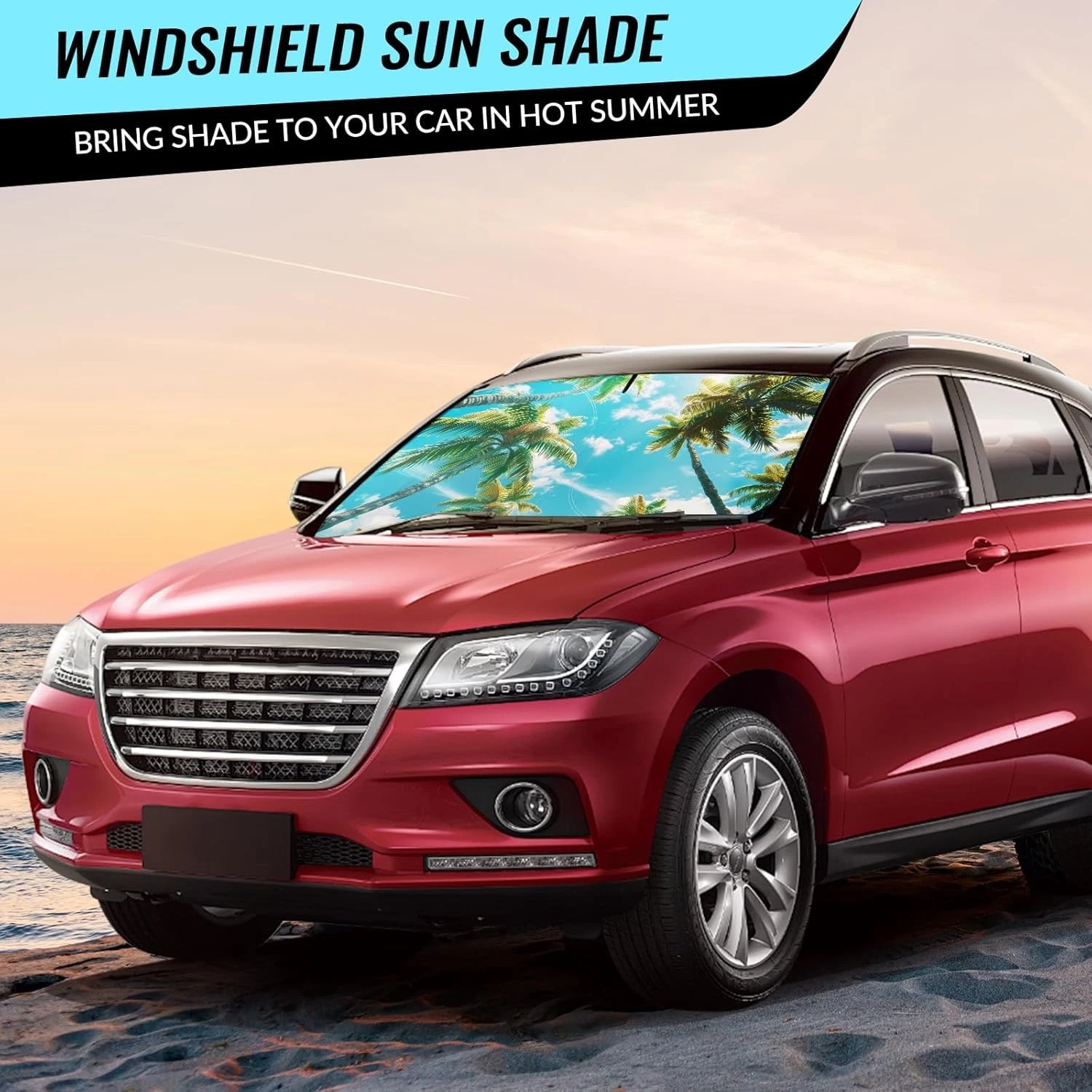 Windshield Sun Shade - Car for Blue - Coconut tree-sky