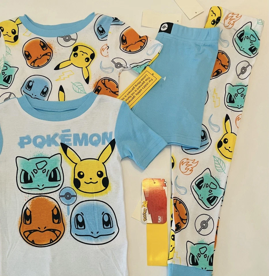 Nuevo conjunto de 4 piezas de pijama pantalones cortos camisa pijama talla 8 Pokémon para niños Foto 3 de 3