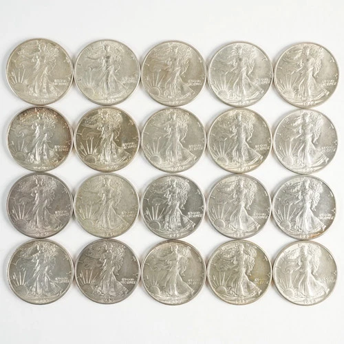 20x Assorted Date AU Walking Liberty Half Dollars 50c 31501
