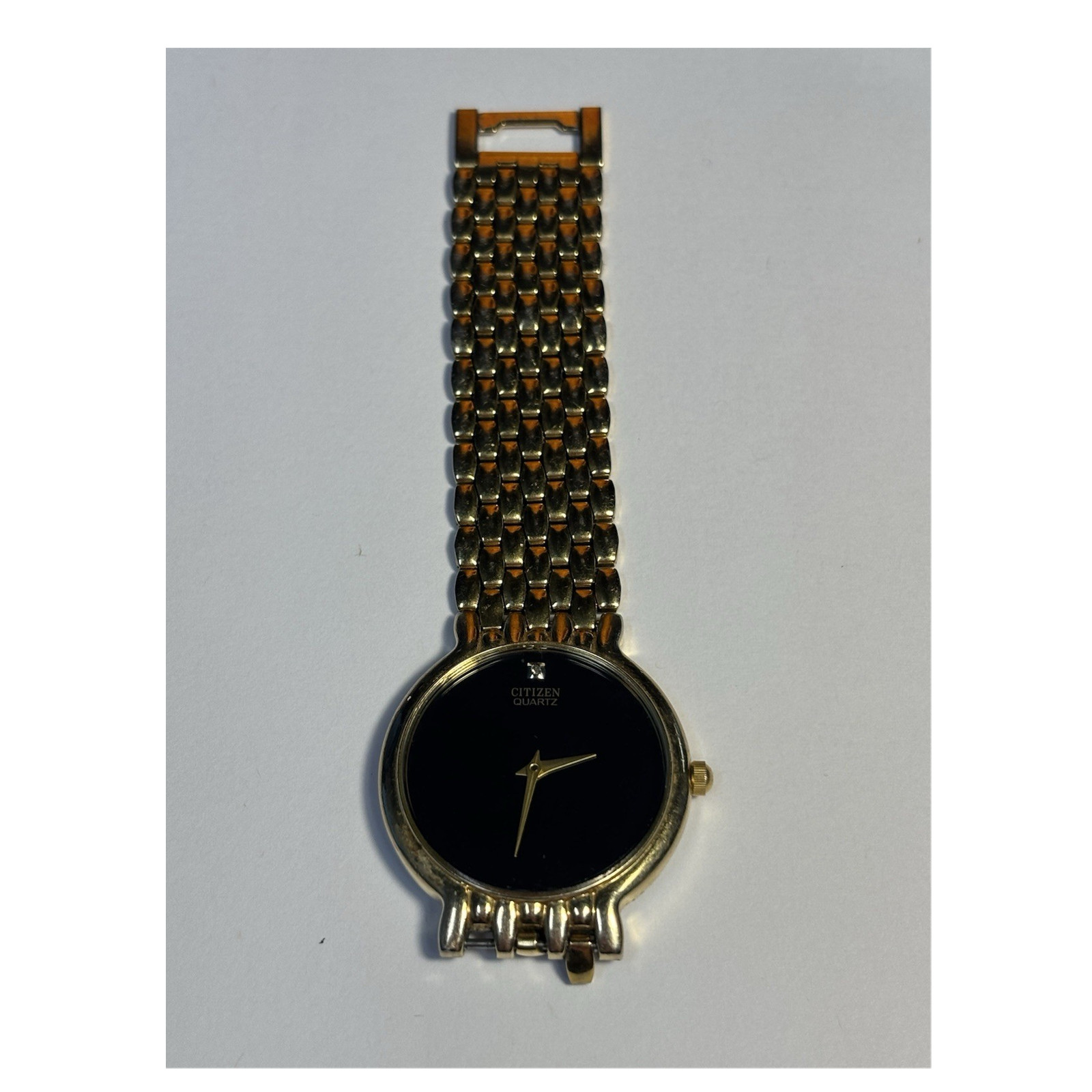 Vintage Citizen Quartz Gold-Tone Analog Unisex Bracelet Wristwatch Black Dial