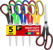 5-Pack, 8" Scissors All Purpose Comfort-Grip Handles Sharp Scissors for Office H