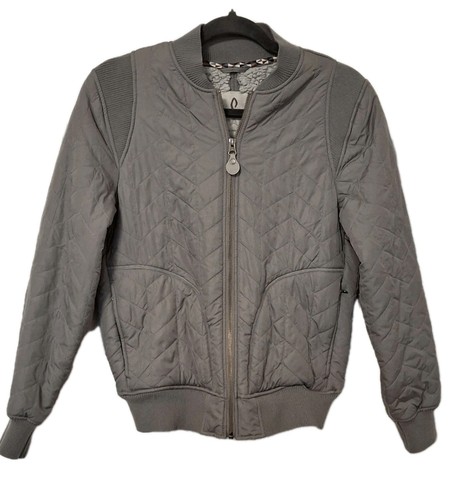 Prana Diva Varsity Jacket Vapor Gray Sherpa Lined Womens Size XS Bomber pockets