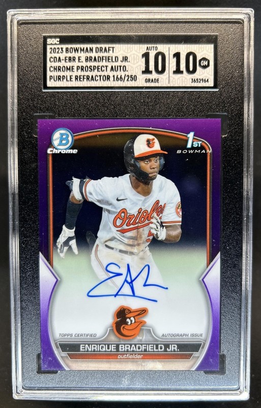 2023 Bowman Draft Enrique Bradfield Jr. Chrome Auto Purple Refractor /250 SGC 10