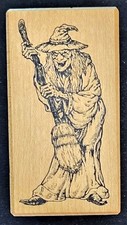 Stampa Barbara Rubber Stamp Wicked Witch Holding Broomstick Halloween Small HTF