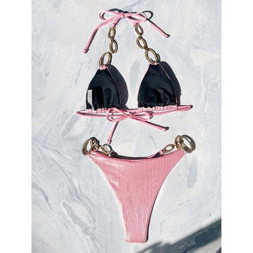 Neu Diamant Strass Leopard Bikini Damen Bademode Zweiteiliges Bikini Set - Bild 26 von 34