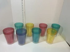 8 Vintage Thermo Serv Insulated Tumblers Multi Color Cups MCM Drinking Glasses
