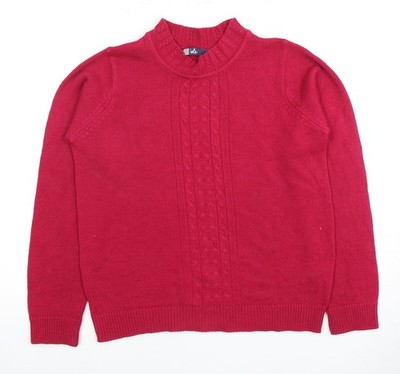 Isle Damen Pullover rot Zopfmuster Stehkragen, Größe S