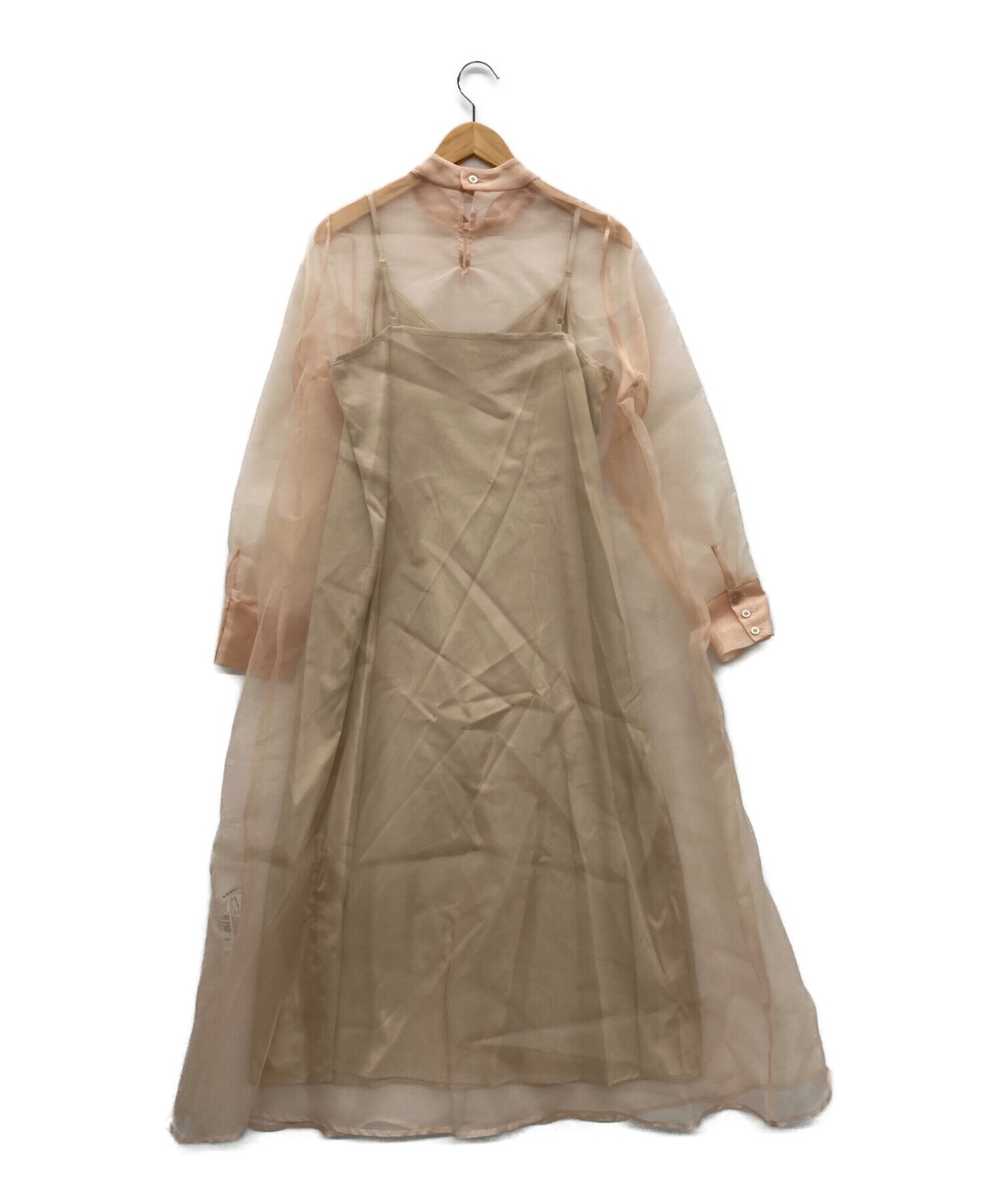 Ameri/ (Ameri) Long Vest Set Sheer Dress Beige Si… - image 2