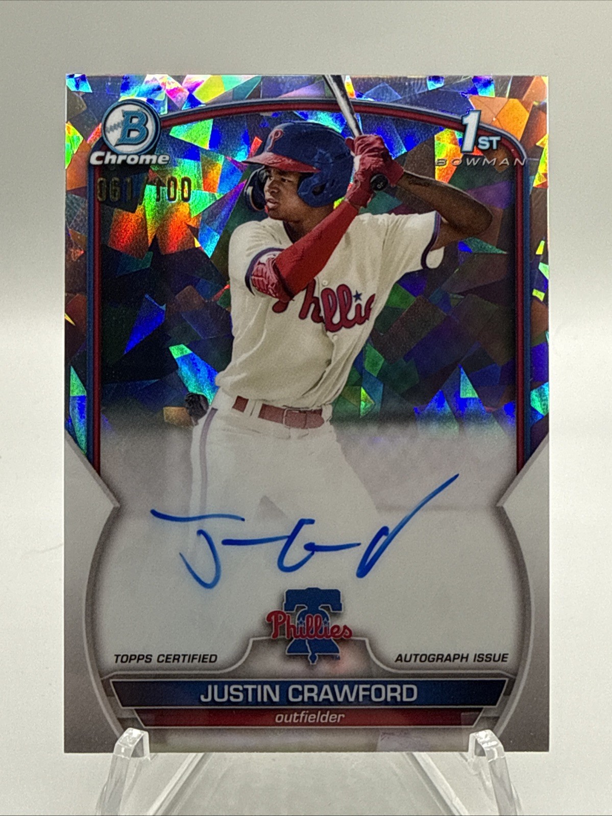 2023 Bowman 1st JUSTIN CRAWFORD Chrome Atomic Refractor Auto /100 #CPA-JC