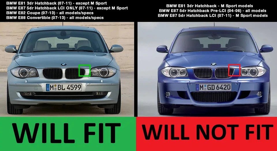 Front Grill Grille For 2008-11 BMW 120i 125i 128i 135i E81 E82 E87 Glossy Black Foto 2 de 4