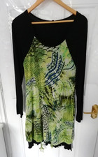 Yest Size 12 Dress Black Green Blue Mesh Double Layered Lagenlook Asymmetrical