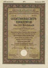Deutsch Atlantische Telegraphen AG 1926 Berlin Borkum Horta Azoren Genüsse 100 M