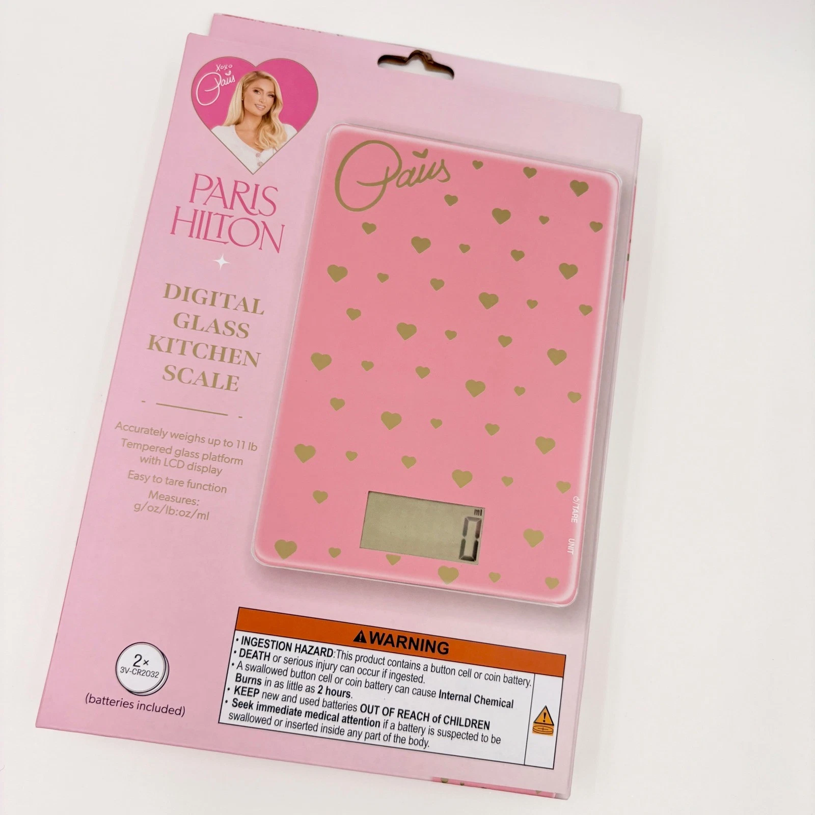 Paris Hilton Digital Glass Kitchen Scale Pink Gold Hearts New
