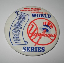 1977 Baseball New York Yankees World Series Champions Billy Martin Pin Button