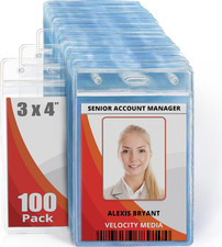 Large Vertical ID Badge Holders , Plastic Nametag Covers with Zipper, Name Tag