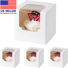 50 Pack Individual Cupcake Containers, Cupcake Boxes with Window, Food Grade Cup
