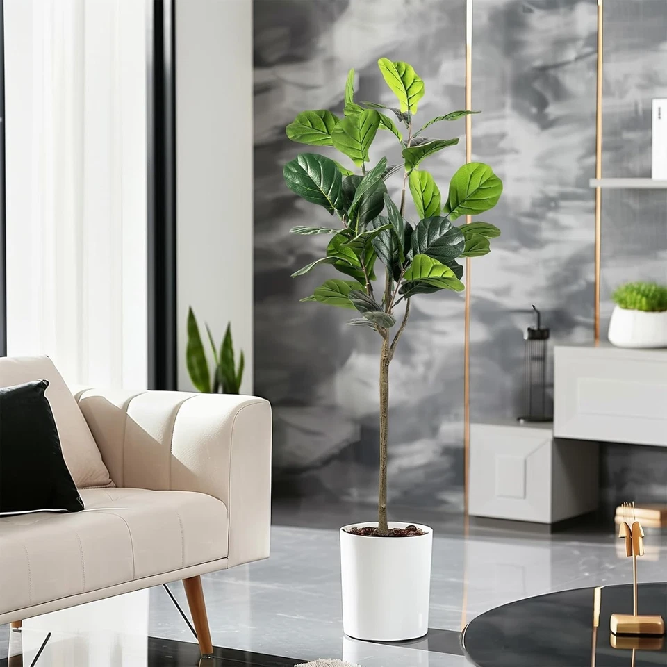 Hoja de violín artificial higuera, planta de ficus lirata sintética de 5 pies árbol falso alto Foto 2 de 4