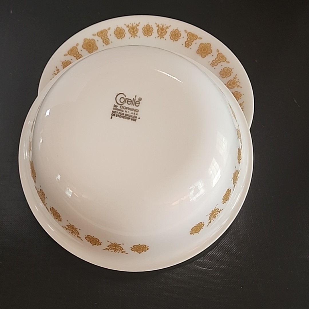 Corelle Butterfly Gold Set of 4 Saucers + 1 Cereal Bowl Corning Livingware MINT!