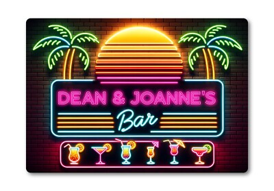 Personalisiertes Barschild METALL Plakette 80er Jahre Neon Sonnenuntergang Cocktail Stil. Kneipe 80er Jahre