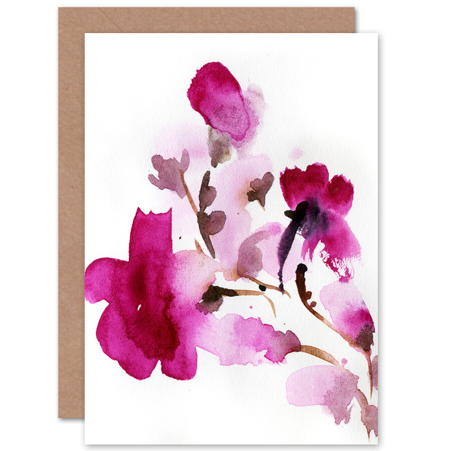 Flower Pink Watercolour Card With Envelope