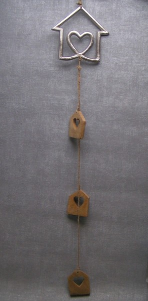 Gilde Deko HäNger Home Holz Alu Heim Haus Mit Herz FensterhäNger WandhäNger-image