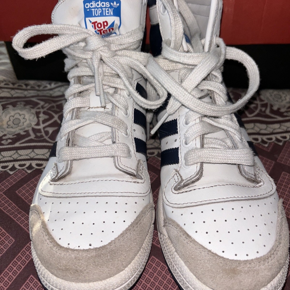 ADIDAS D74481 Top Ten White Blue Hi Top Sneakers Youth Size 