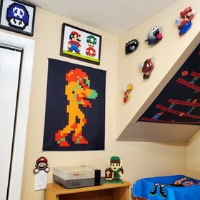 8 bit Samus Aran Metroid banner 18x24" tapestry NES wall flag retro game room