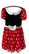 Disney Store Girls Minnie Mouse Dress Gown Costume Black Red Polka Dots Large