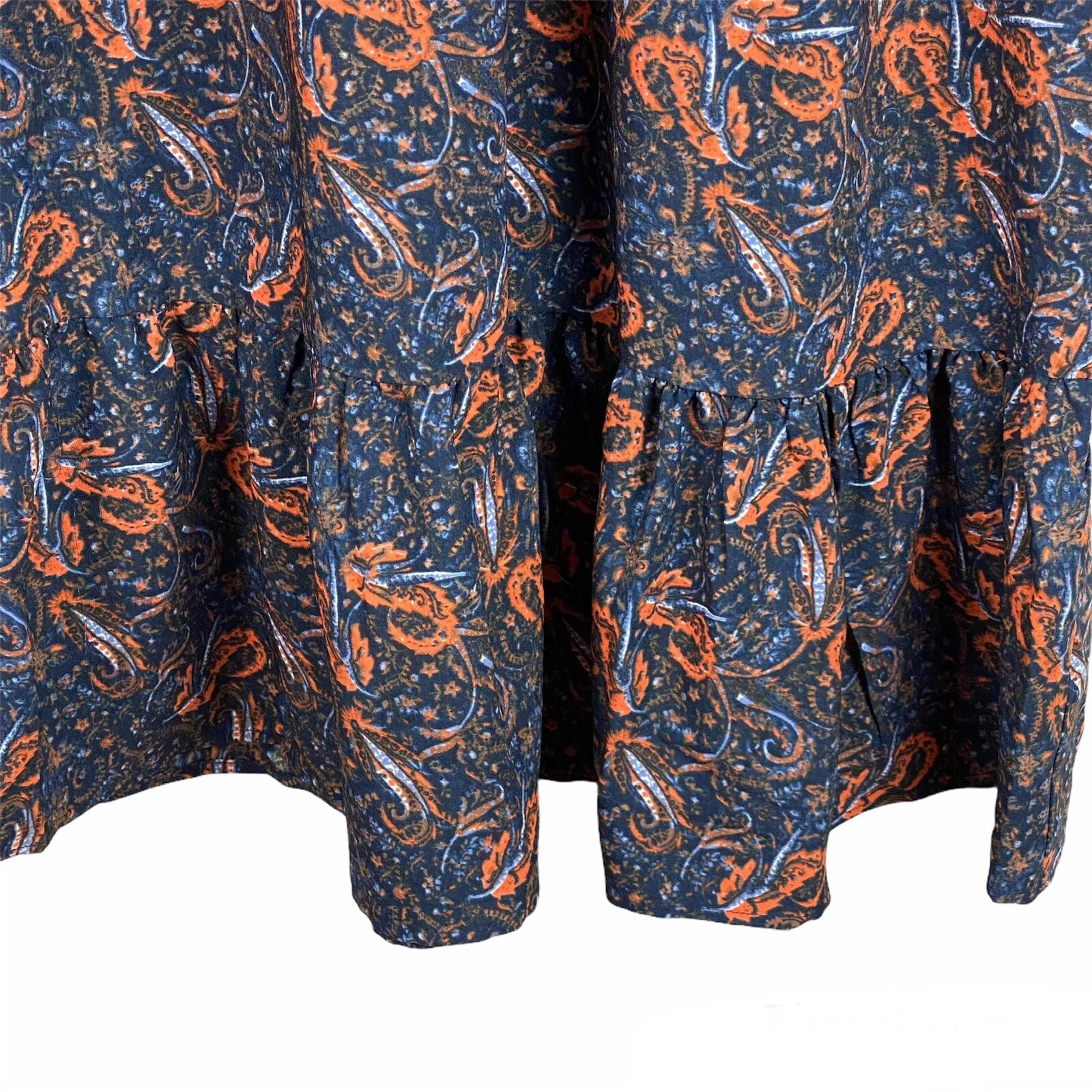 VETEMENTS Abito Scoop Paisley Blu Navy Arancione Taglia S o (4 6) MIDI Nuovo con etichette