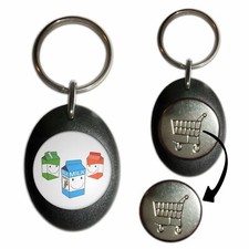 Milk & Juice Cartons Plastic Shopping Trolley £1/€1 Coin Key Ring (43mm x 32mm)