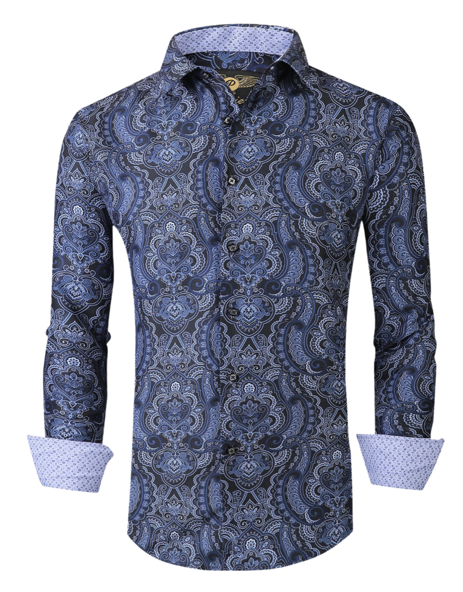 Mens PREMIERE Long Sleeve Button Down Dress Shirt NAVY BLUE